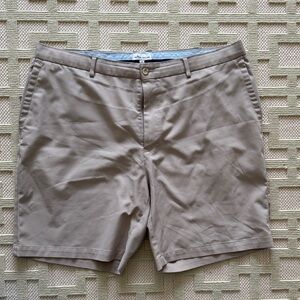 Peter Millar Khaki Flat-Front Cotton Blend Shorts Size 42